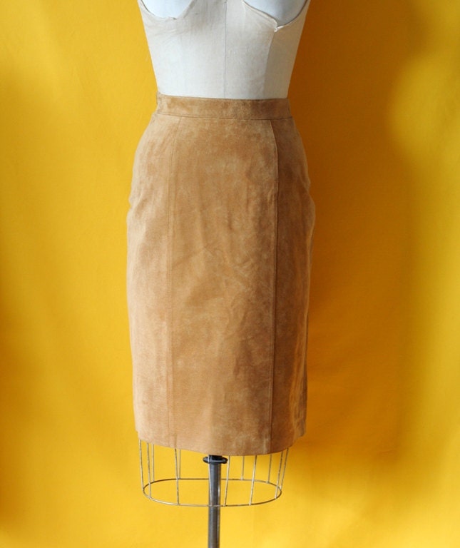 Suede Pencil Skirt, Tan leather, deadstock