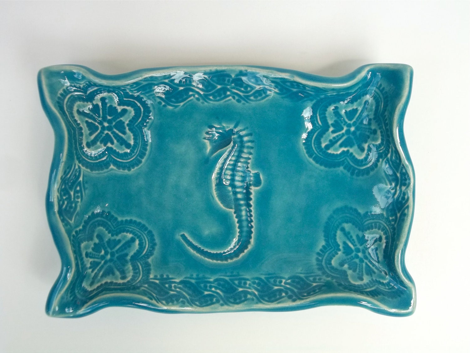 Handmade Turquoise SeaHorse Soap Dish- Made to Order
