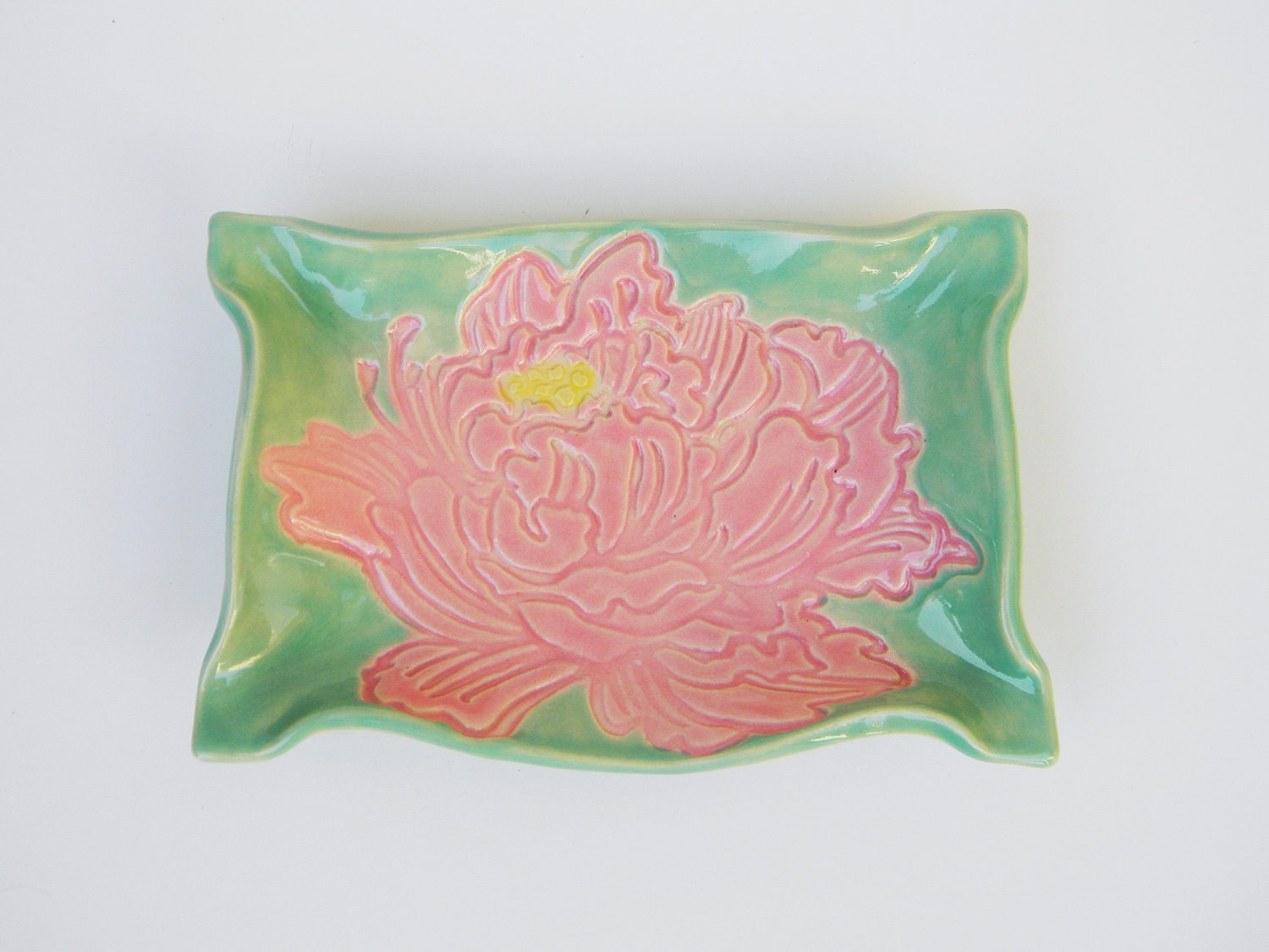 Handmade Pink and Mint Poppie Soap Dish