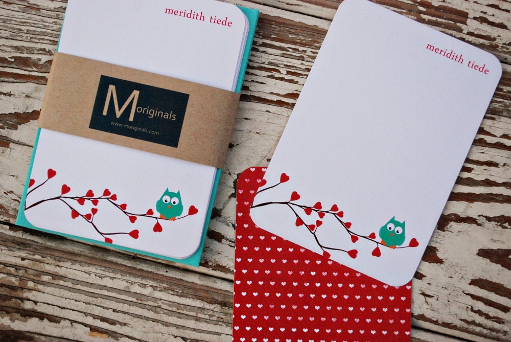 Personalized Note Cards - Valentine Owl