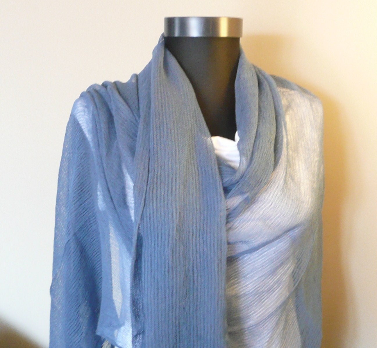 Hand Woven and Hand Dyed, Pure Cotton Shawl...Air Force Blue