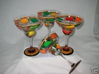 Hand Painted MARGARITA Glasses Vibrant CHILI PEPPERS set of 4