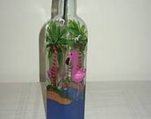 Hand Painted Bottle for Oil or Soap with Flamingos