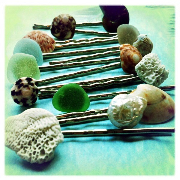 GYPSEA..PICK 3 Washed Ashore hair pins by Bella Beach Jewels..coral, shells, sea glass, pearls