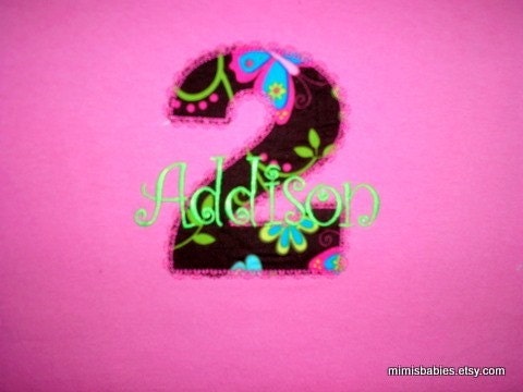 Girls  Birthday Shirt Number Infants  Toddlers  Girls Monogrammed Free in Brown Aqua Pink Fabric