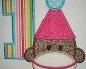 Sock Monkey With Party Hat Pink/Aqua