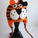 Tiger Hat NEWBORN Girl Crochet Beanie with Earflaps in Auburn Orange and Navy  with Crochet Bow Clip