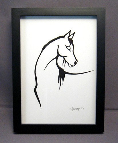 Cut Paper Arabian Horse Silhouette Paper Art - arwendesigns