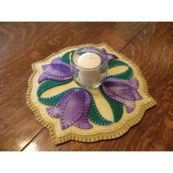 Spring Purple Tulip Blooms Wool Felt Candle Mat by all4fiberarts