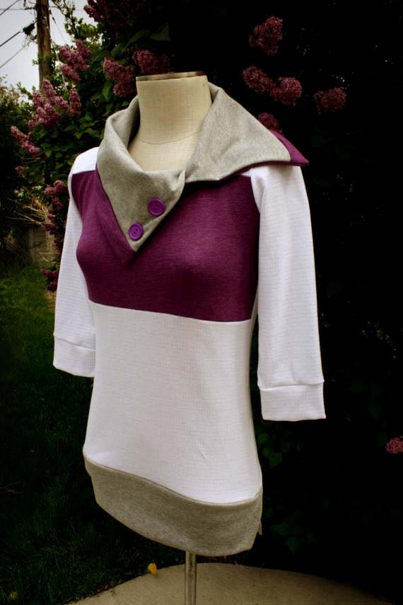 White Purple Gray Collar Shirt - size medium