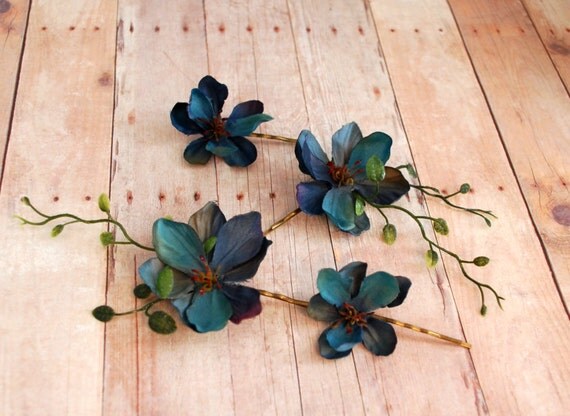 Wood sprite - deep teal blossom bobbies