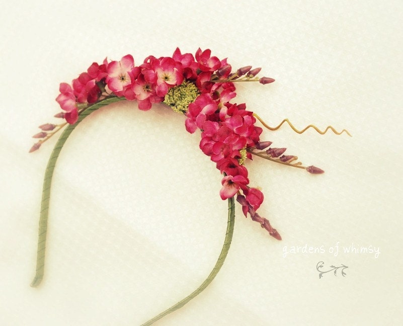 Floral headband, pink flower crown, hair accessories, romantic floral head piece - Francesca