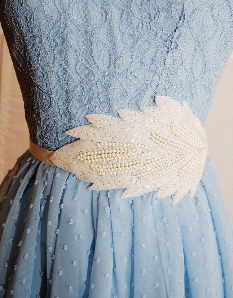 Bridal sash, pearl headband, wedding dress sash, head piece - Aria