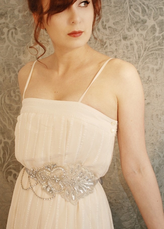 Bridal gown belt, 1920s wedding hair accessory, rhinestone dress sash, bridal headband - Nocturne