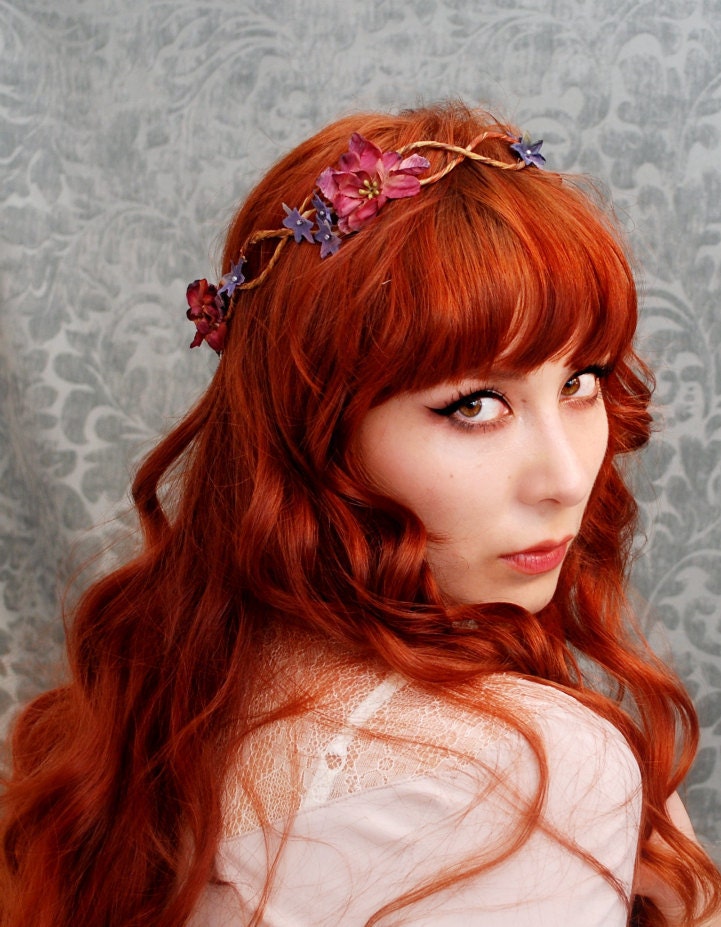 Bohemian head wreath, mauve flower crown, medieval circlet, hair accessories - Vanlanthiriel