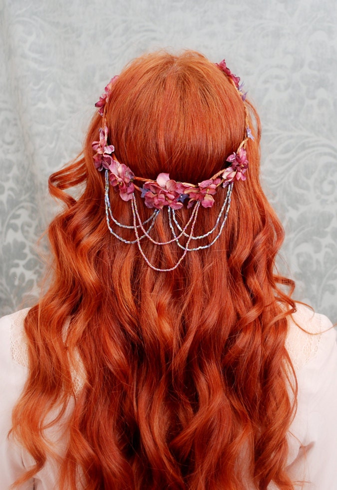 Bohemian head wreath, mauve flower crown, medieval circlet, hair accessories - Vanlanthiriel