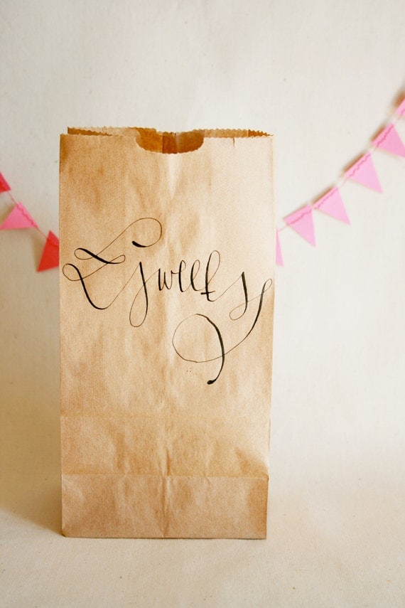 Kraft Favor Bags with Custom Calligraphy