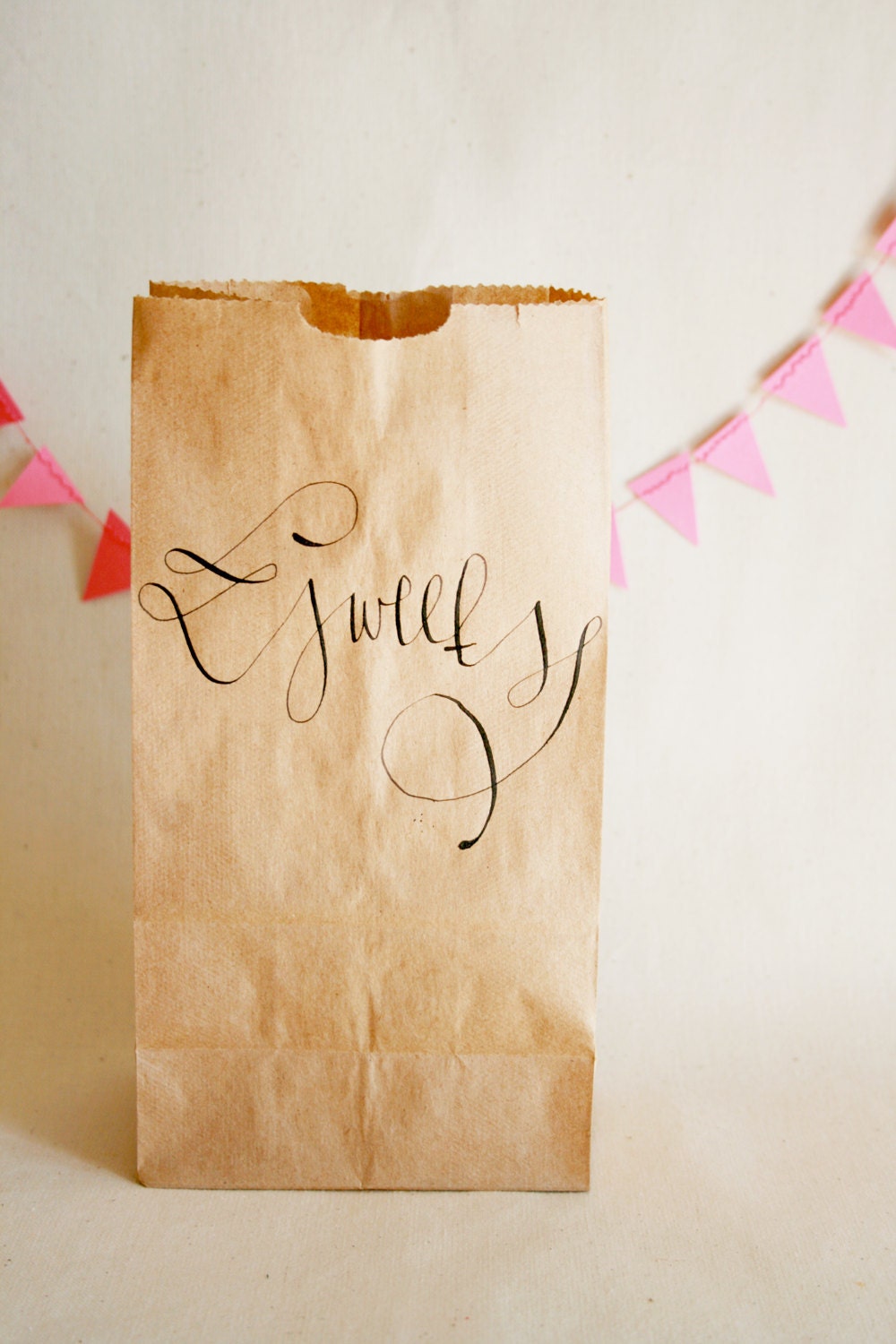 Kraft Favor Bags with Custom Calligraphy