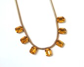 Necklace Vintage Rhinestone Gold Tone Chain with Yellow Topaz Rhinestones