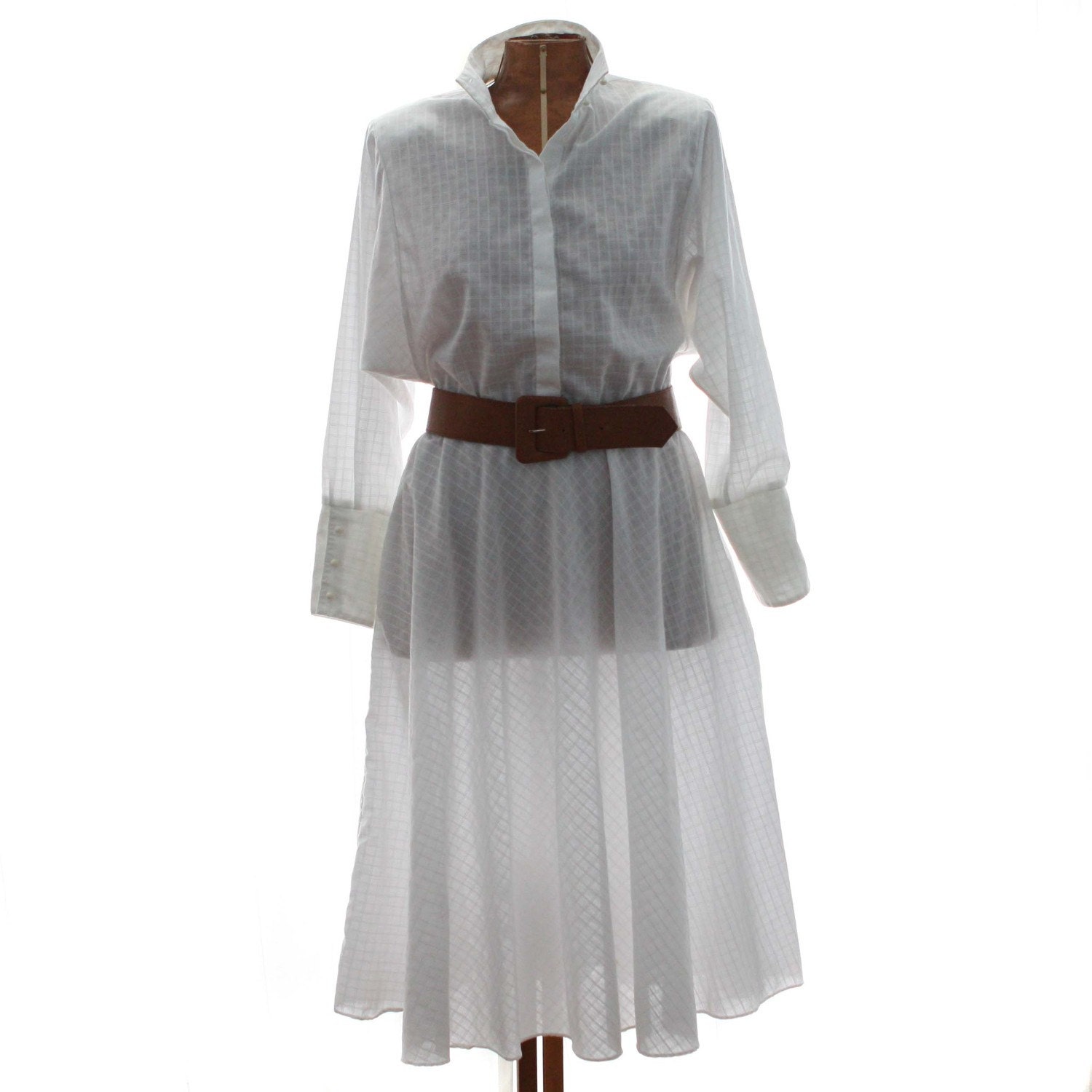 SALE Vintage Dress 80s 1908s White Shirtwaist M L