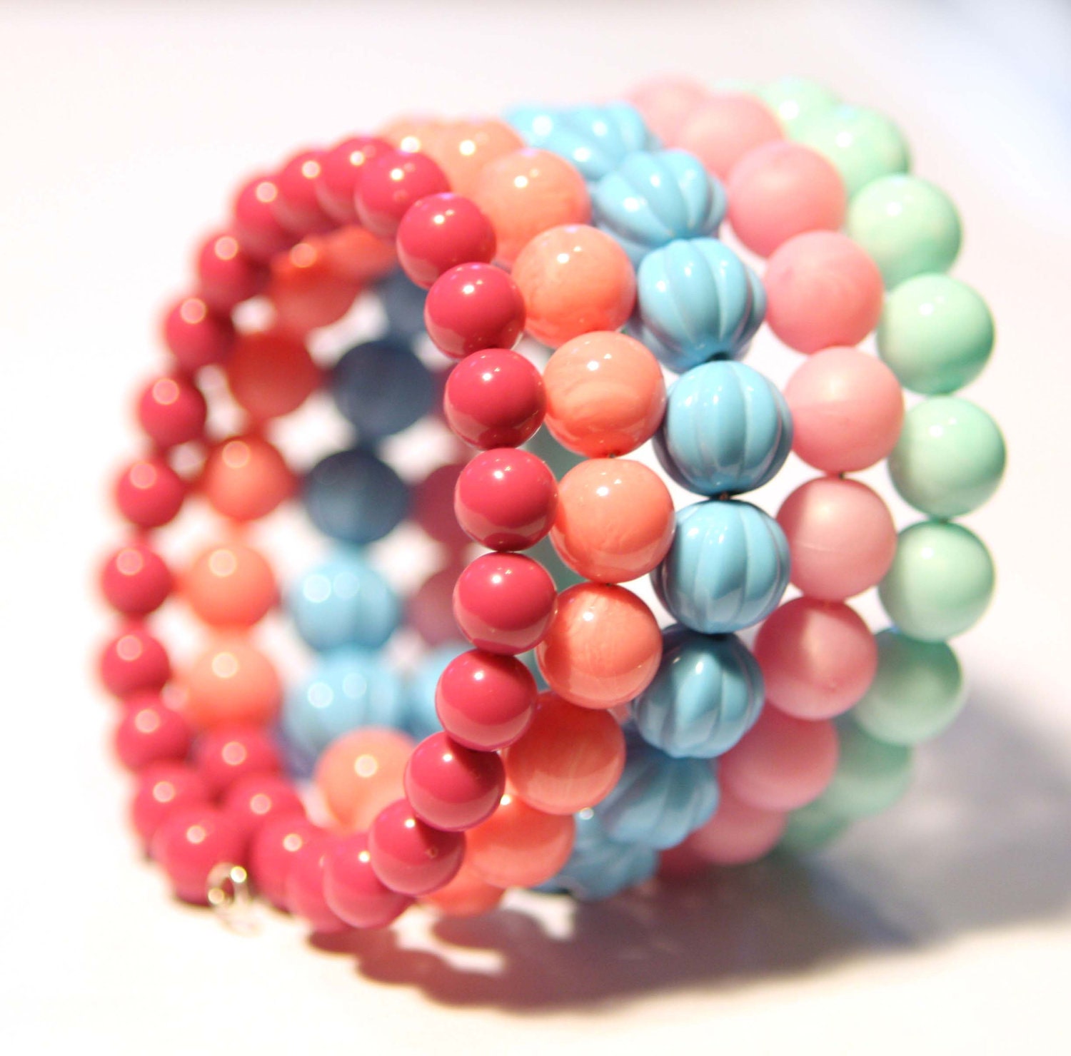 Vintage Beads Bangle Bracelet in Pink and Blue