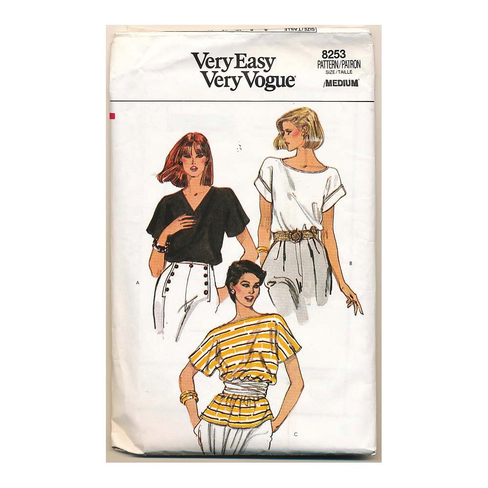 Vintage Blouse Pattern Vogue UNCUT Sewing Pattern Very Easy Vogue 8253 Medium 12 14