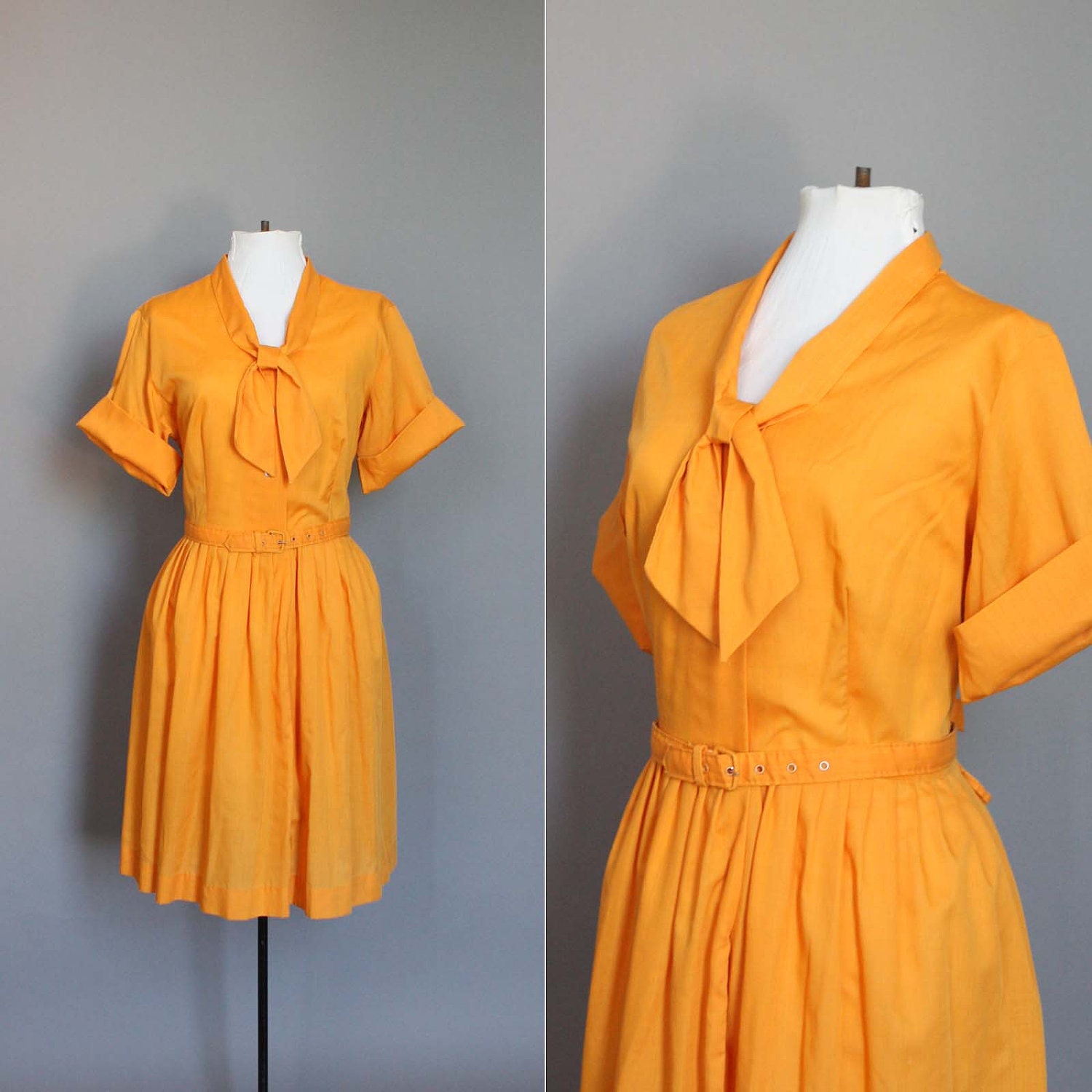 Dress 50s 60s Vintage Orange Shirt Dress 1950s 1960s Mad Men Tangerine Shirtwaist XL Plus size