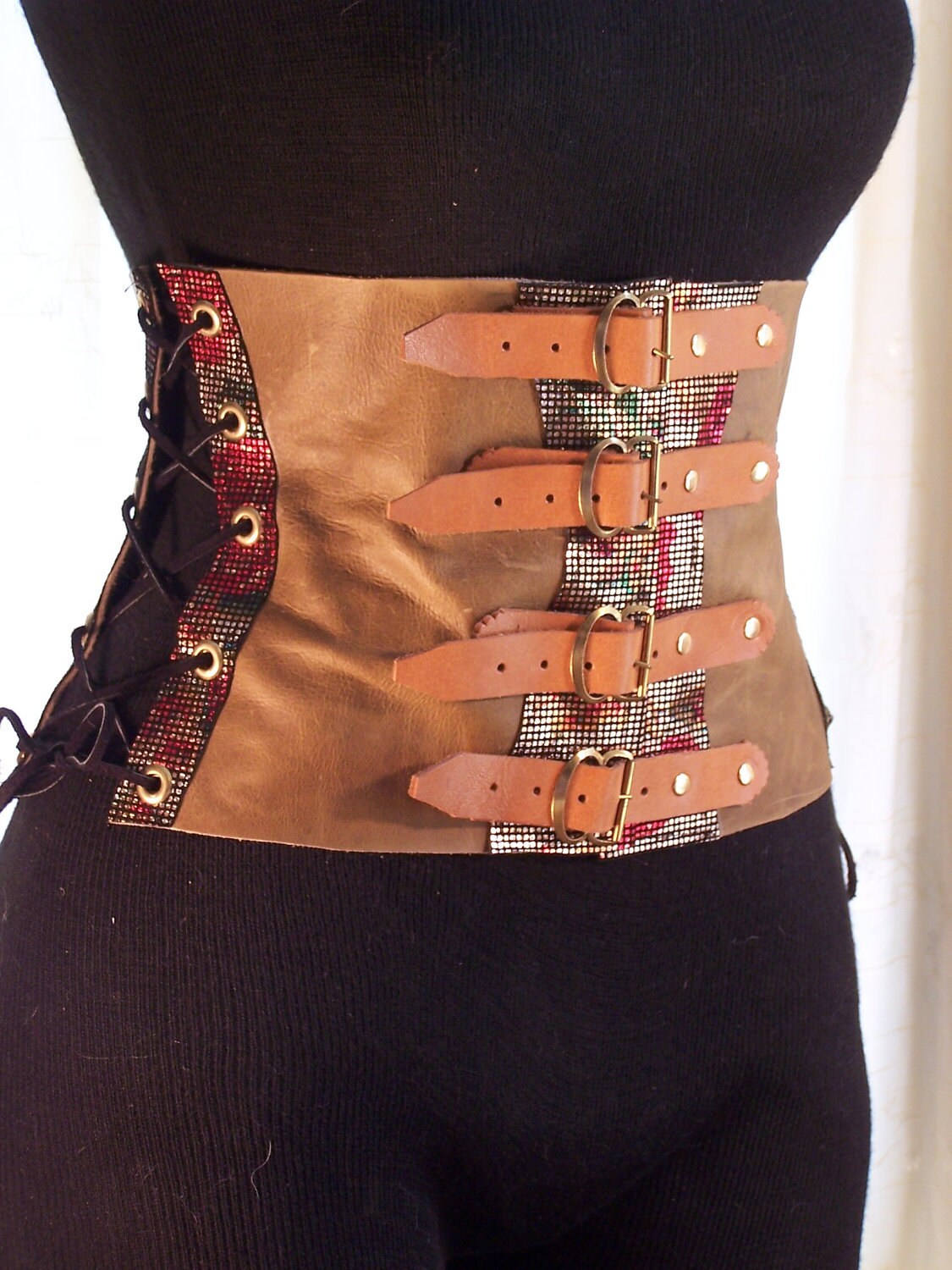 Romantic Steampunk Leather Corset vintage buckles  Unique Under bust 26-34