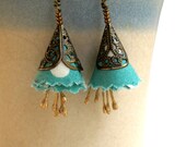 Polka dot turquoise flower majestic fiber earrings