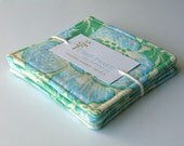 fabric coasters - reversible - poppy aqua and green