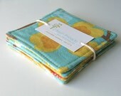 fabric coasters - reversible - Aqua Floral and yellow geometric