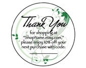 Personalized Nature Thank You with Coupon Offering Business Labels - Round WHITE - Green Floral