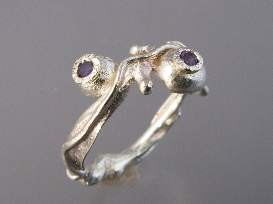 Sea Anemone and Driftwood Ring in Amethyst and Sterling Silver