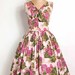 vintage 1950s dress / 50s pink floral cotton party dress (small - medium)