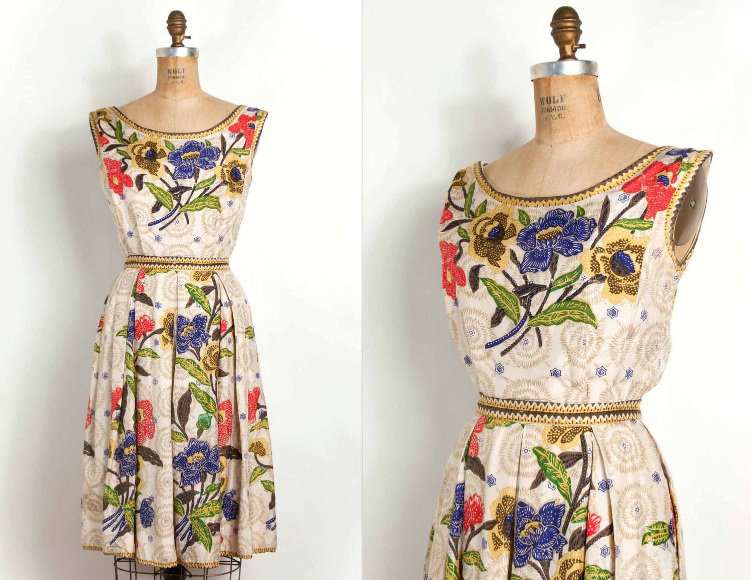 vintage 1950s dress / 50s silk floral garden party / suzy perette dress (extra small)
