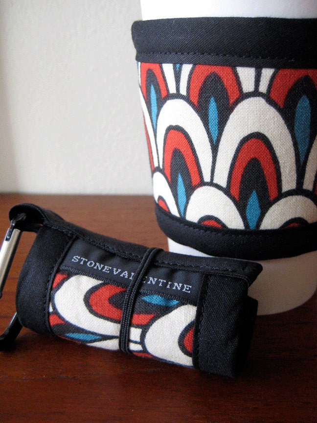 Coffee cozy peacock print