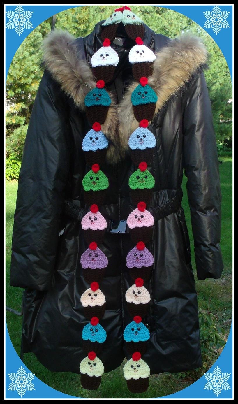 Happy Face Cup Cake Scarf. Crochet Pattern. Make It Into Any Size You Need