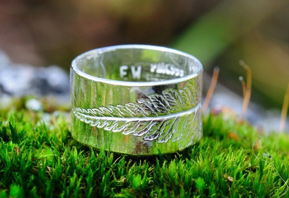 Fern ring, silver with leaf imprint. Made to order. - SilverBlueberry