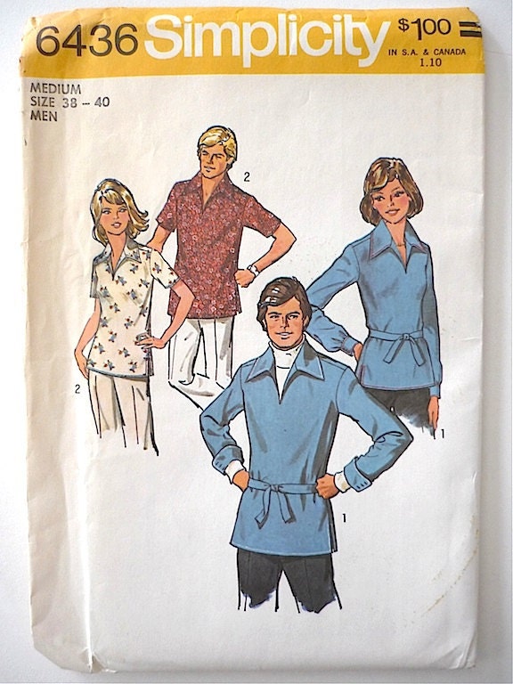 Vintage Sewing Pattern Men's 70's Uncut Simplicity Pullover Shirt 6436 FreshandSwanky on Etsy