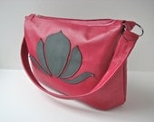 SALE Leather Purse or Shoulder Bag in Hot Pink with grey lotus flower (reg 145)