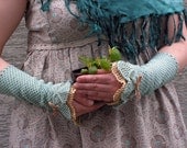 Minty Chitchat - crocheted open work lacy romantic wrist warmers cuffs valentine's gift spring fashion