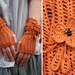 Lavaralda - lacy open work crocheted decorated mittens fingerless gloves