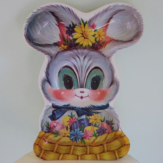 vintage Easter rabbit serving tray hard plastic by sosovintage