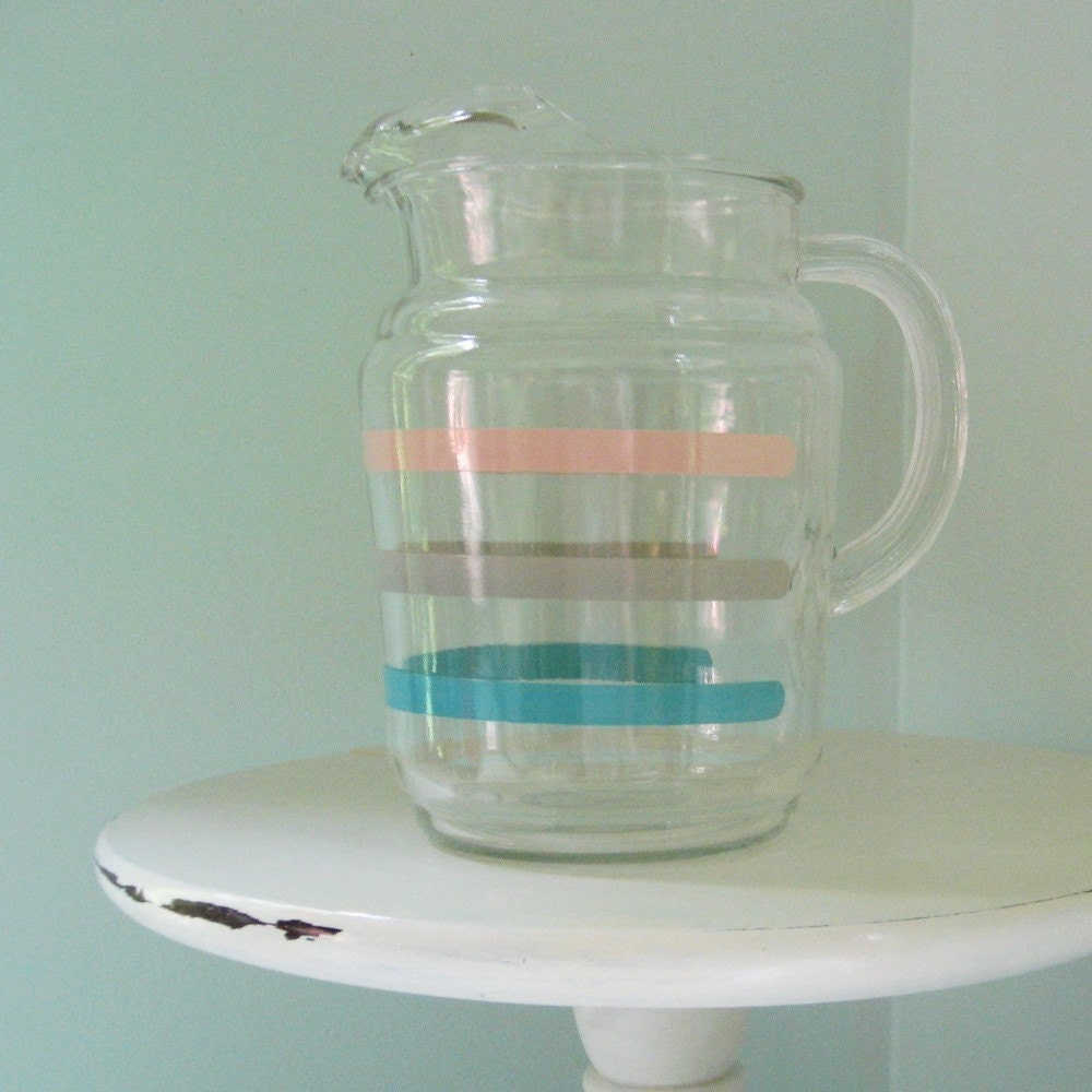 vintage pastel banded glass pitcher