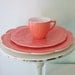 vintage hazel atlas pink platonite newport hairpin dinnerware (3 pieces)