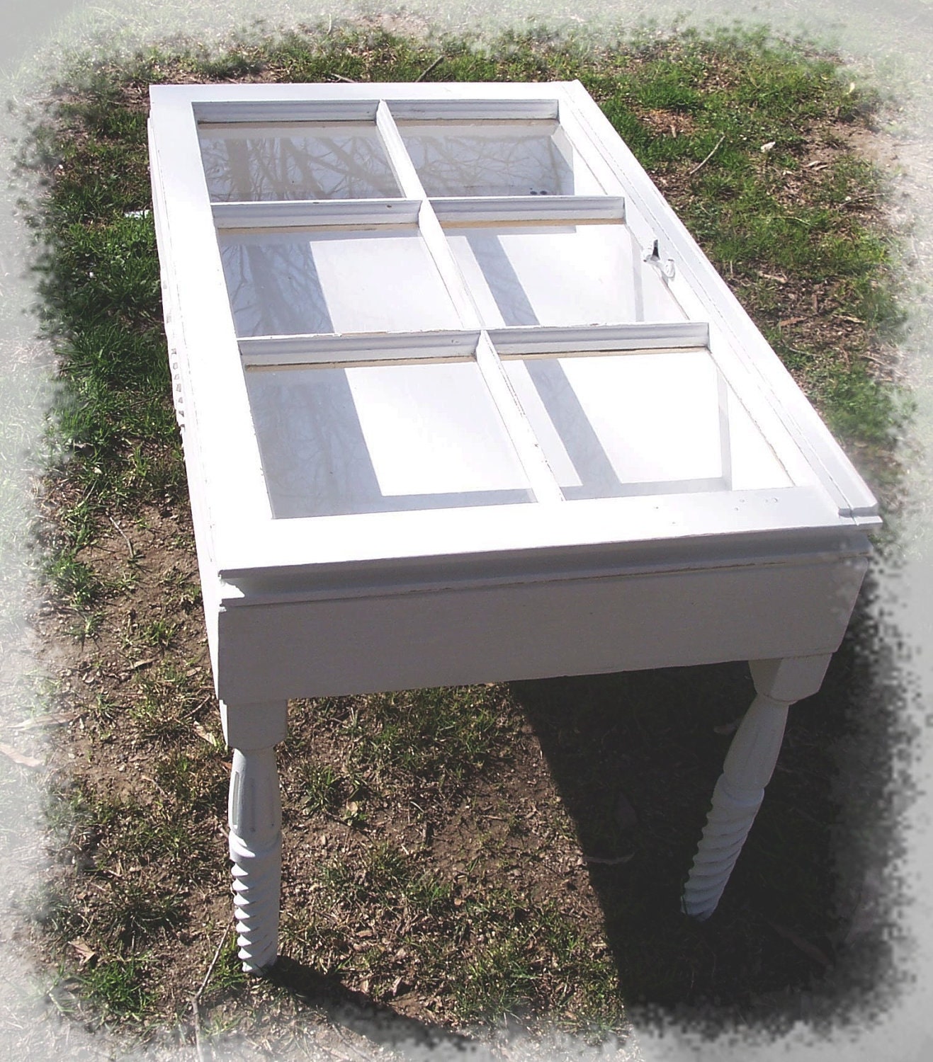 Vintage Window Curio Coffee Table Shabby Cottage White
