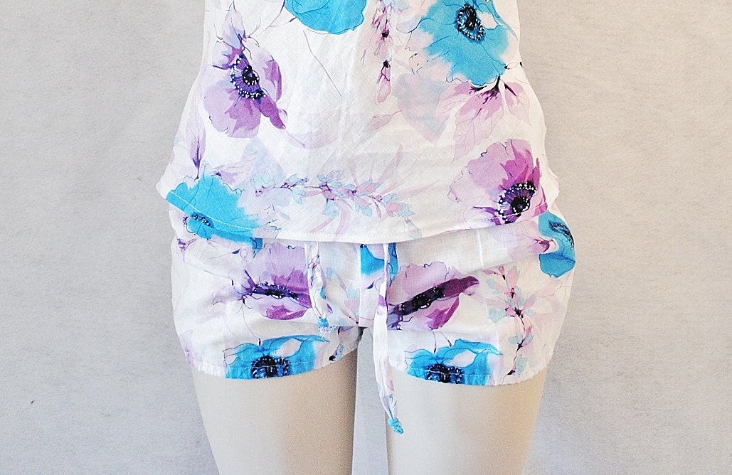 Bloomer Babydoll Night Sleep Pants Pajama Bottoms - Iced Poppies