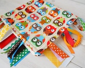 Security Blanket - Fleece Baby Tag Blanket - Owls