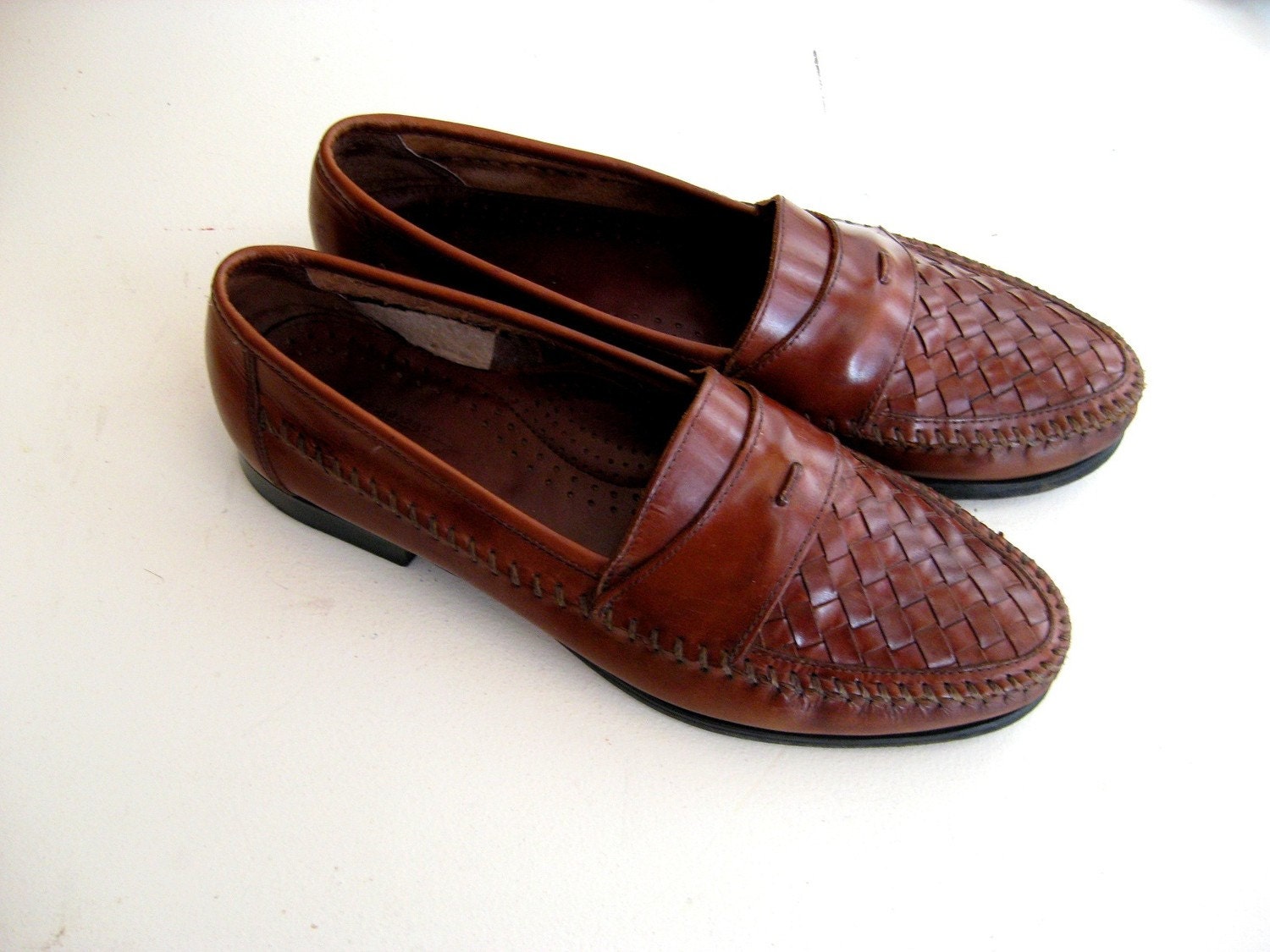 Brown Leather Loafers Men's Basketweave 9.5 M