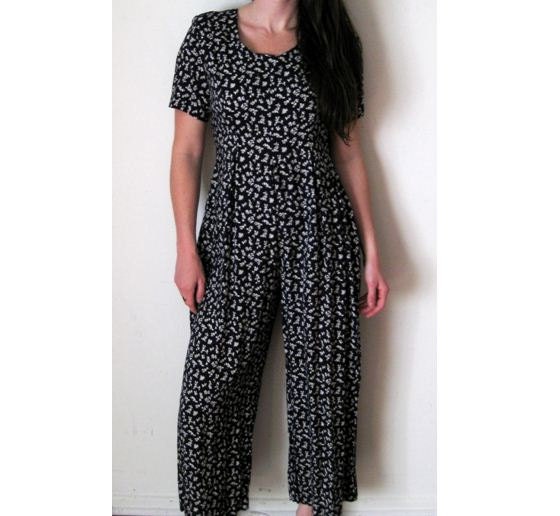 Navy Grunge Jumper Pantsuit Onesie, Floral Heart Print